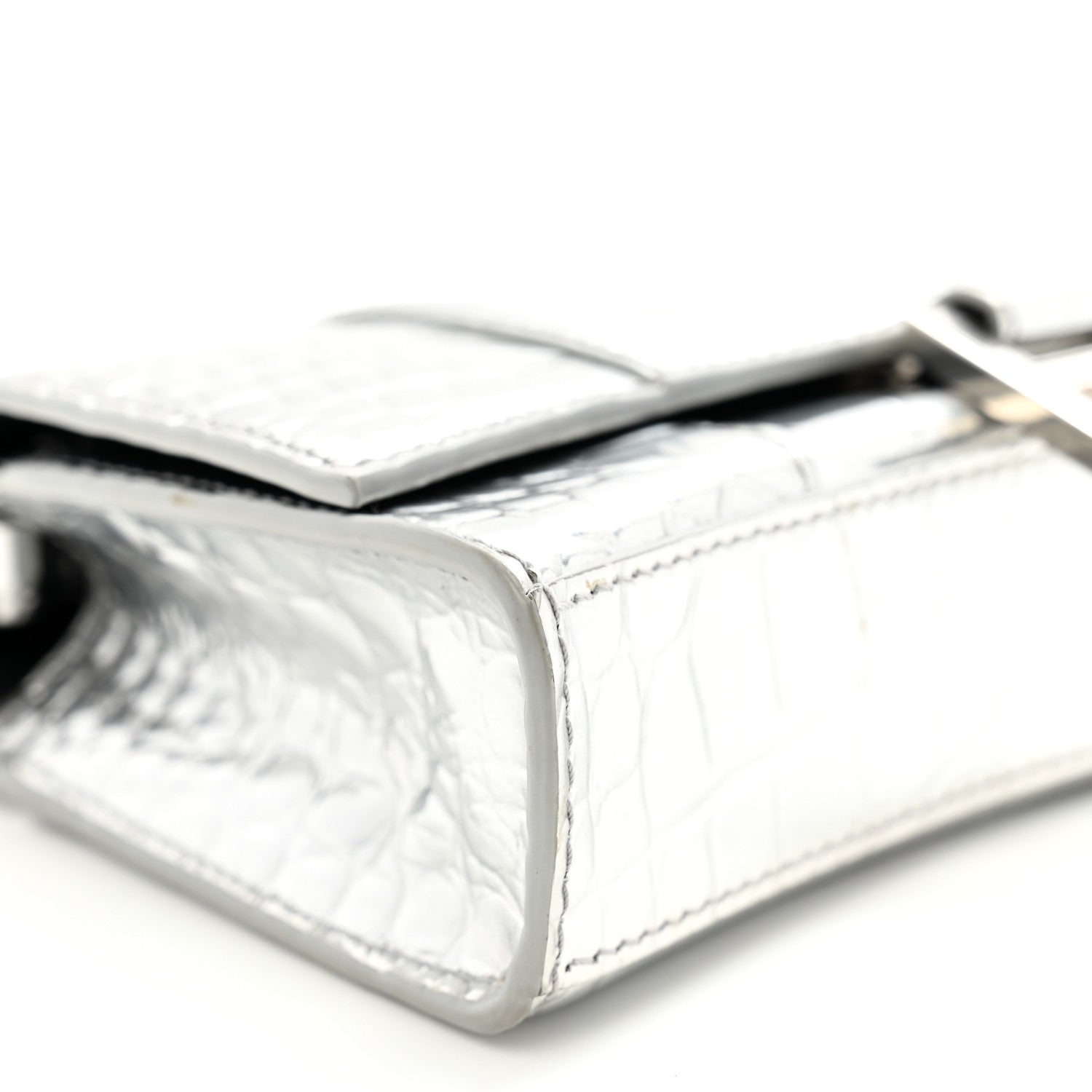 Balenciaga Metallic Calfskin Crocodile Embossed Hourglass Chain Bag Silver 8 of 9