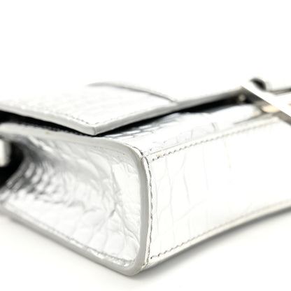 Balenciaga Metallic Calfskin Crocodile Embossed Hourglass Chain Bag Silver 8 of 9