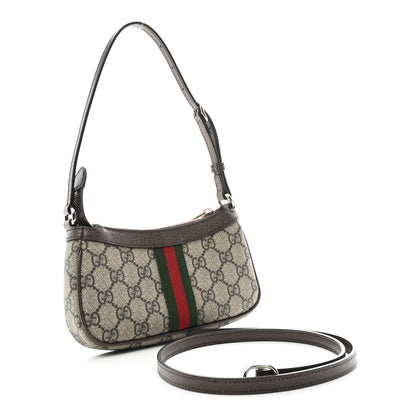 Gucci GG Supreme Monogram Textured Dollar Calfskin Web Mini Ophidia Shoulder Bag Beige Ebony New Acero 2 of 10