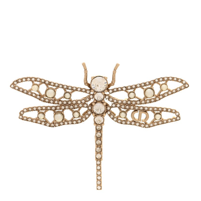 Christian Dior Crystal Pearl Dragonfly Brooch Gold 1 of 3