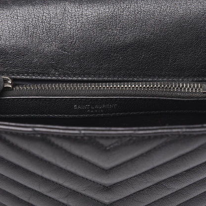 Saint Laurent Sheepskin Matelasse Chevron Monogram Medium College Bag Black 7 of 15