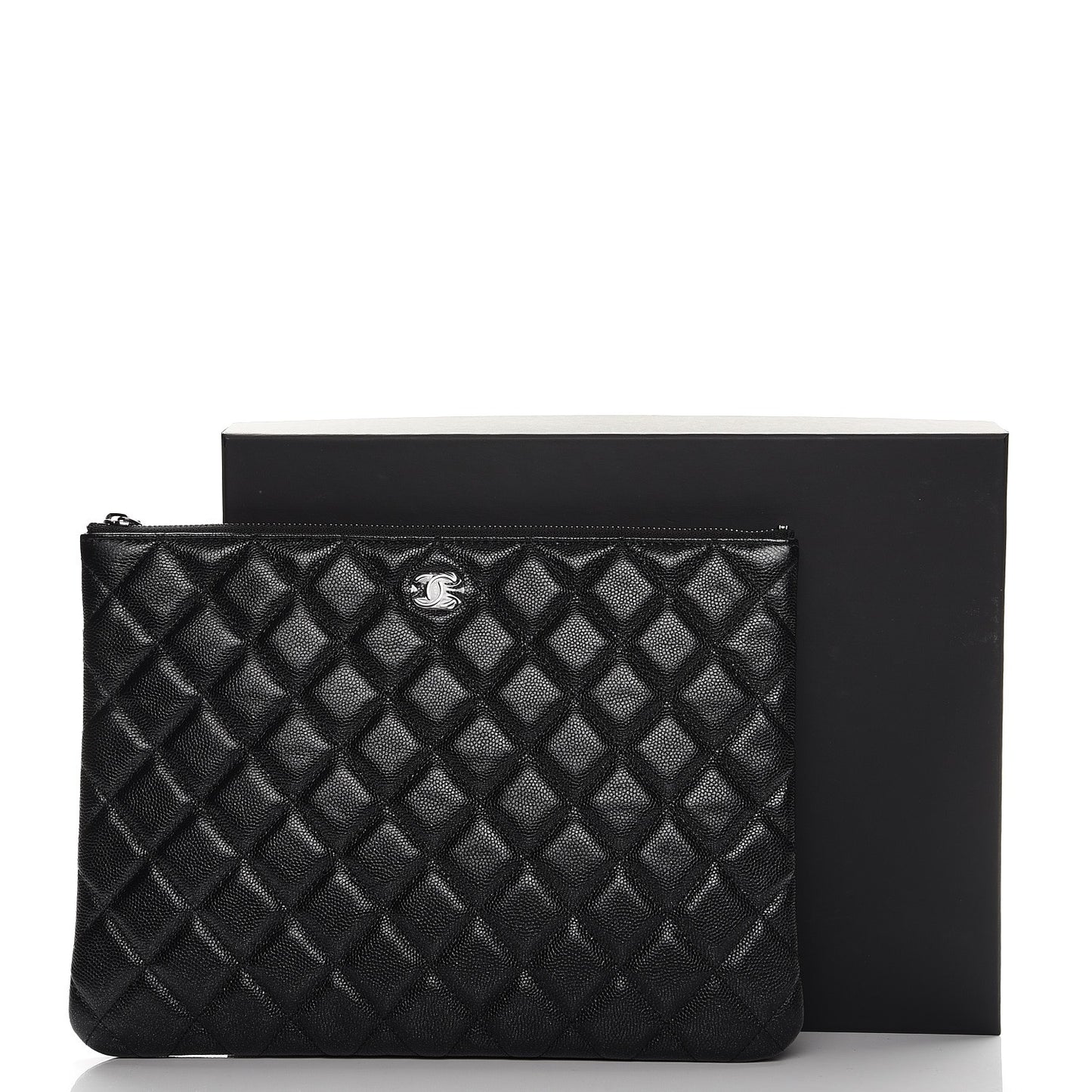 Metallic Caviar Quilted Medium Cosmetic Case Black