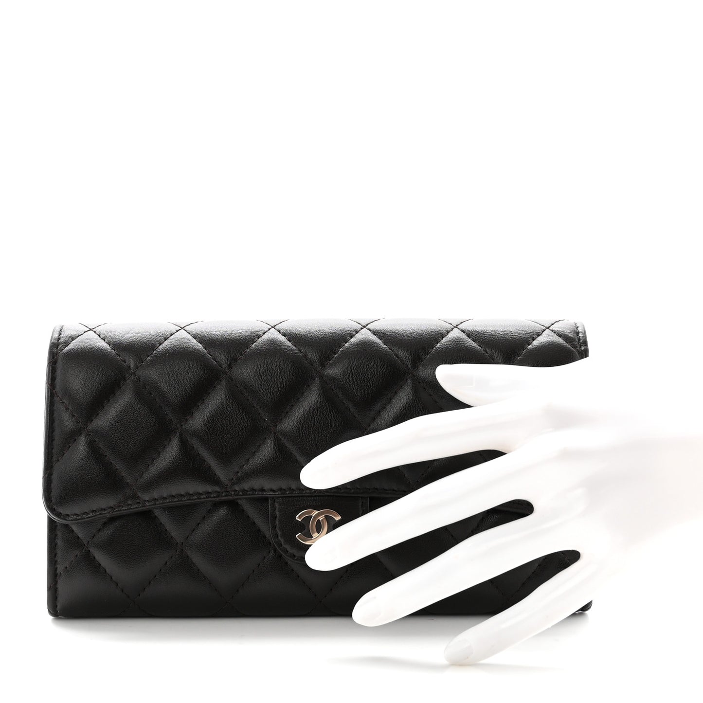 Lambskin Quilted Large Gusset Flap Wallet Dark Brown