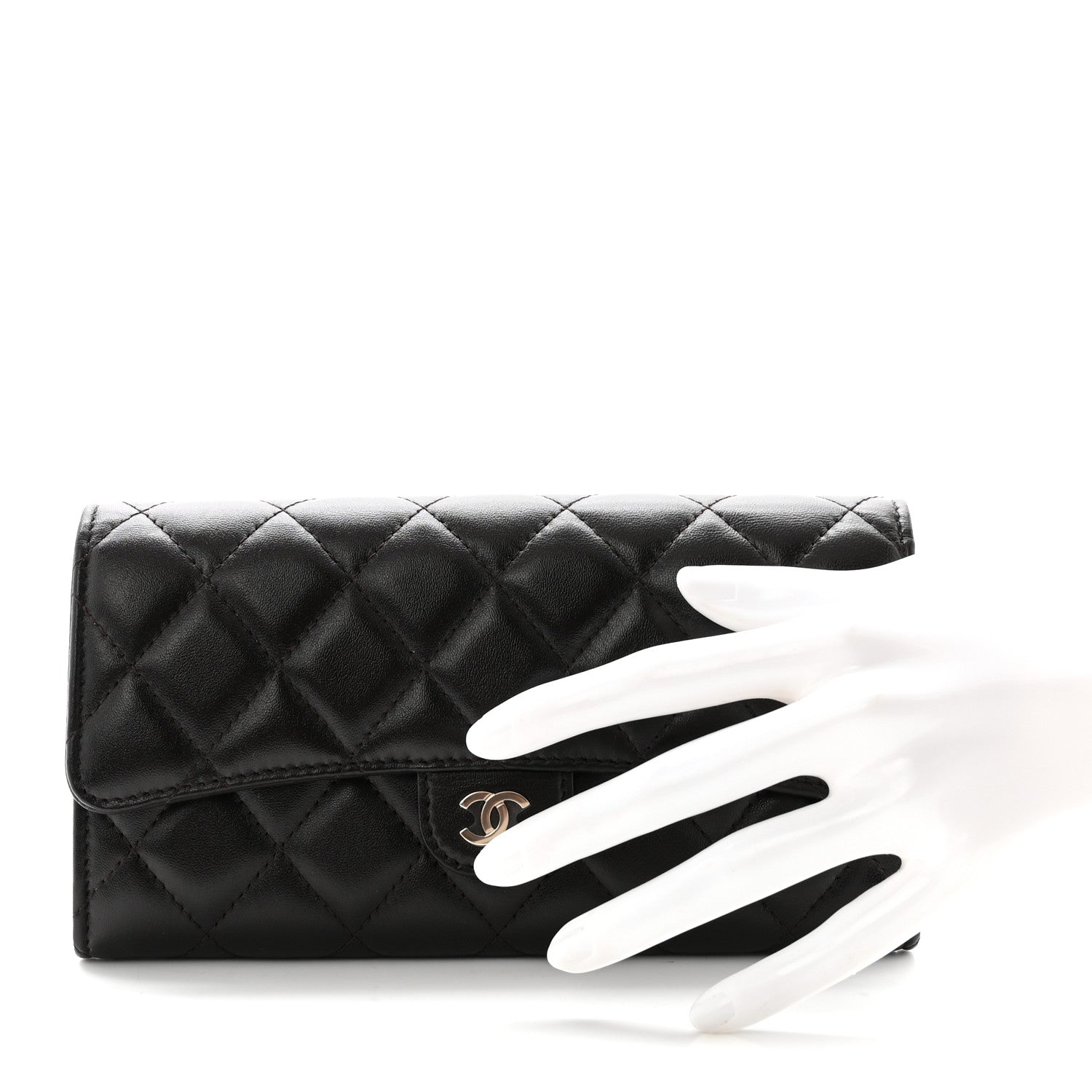 Chanel Lambskin Quilted Large Gusset Flap Wallet Dark Brown 2 of 9
