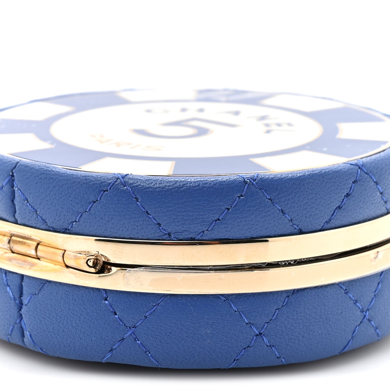 Chanel Lambskin Enamel Quilted Round Poker Chip Clutch With Chain Blue White 10 of 12