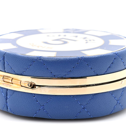 Chanel Lambskin Enamel Quilted Round Poker Chip Clutch With Chain Blue White 10 of 12