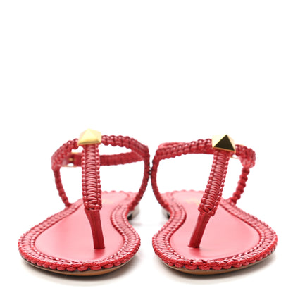 Valentino Garavani Calfskin Macrame Roman Stud Thong Sandals 37.5 Rosso 2 of 7