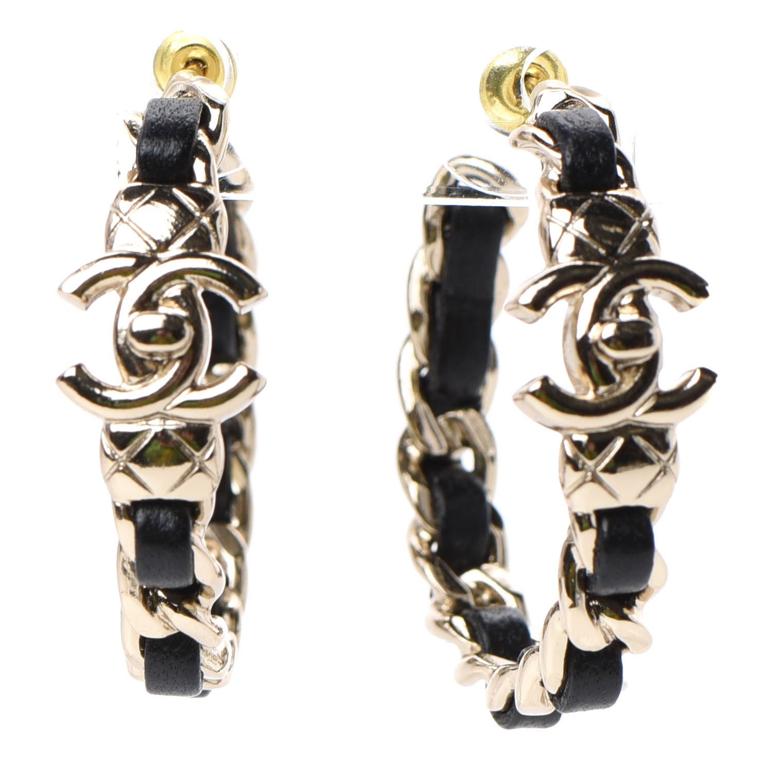 Chanel Lambskin CC Turnlock Chain Hoop Earrings Gold Black 1 of 4