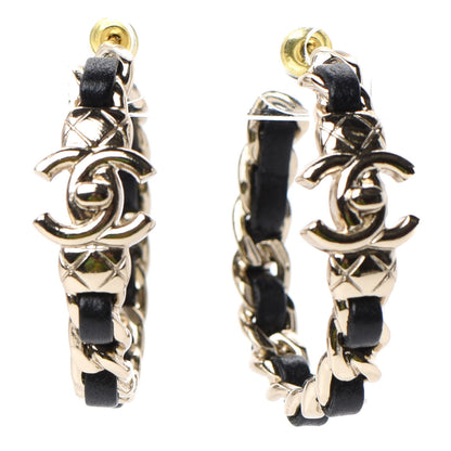 Chanel Lambskin CC Turnlock Chain Hoop Earrings Gold Black 1 of 4