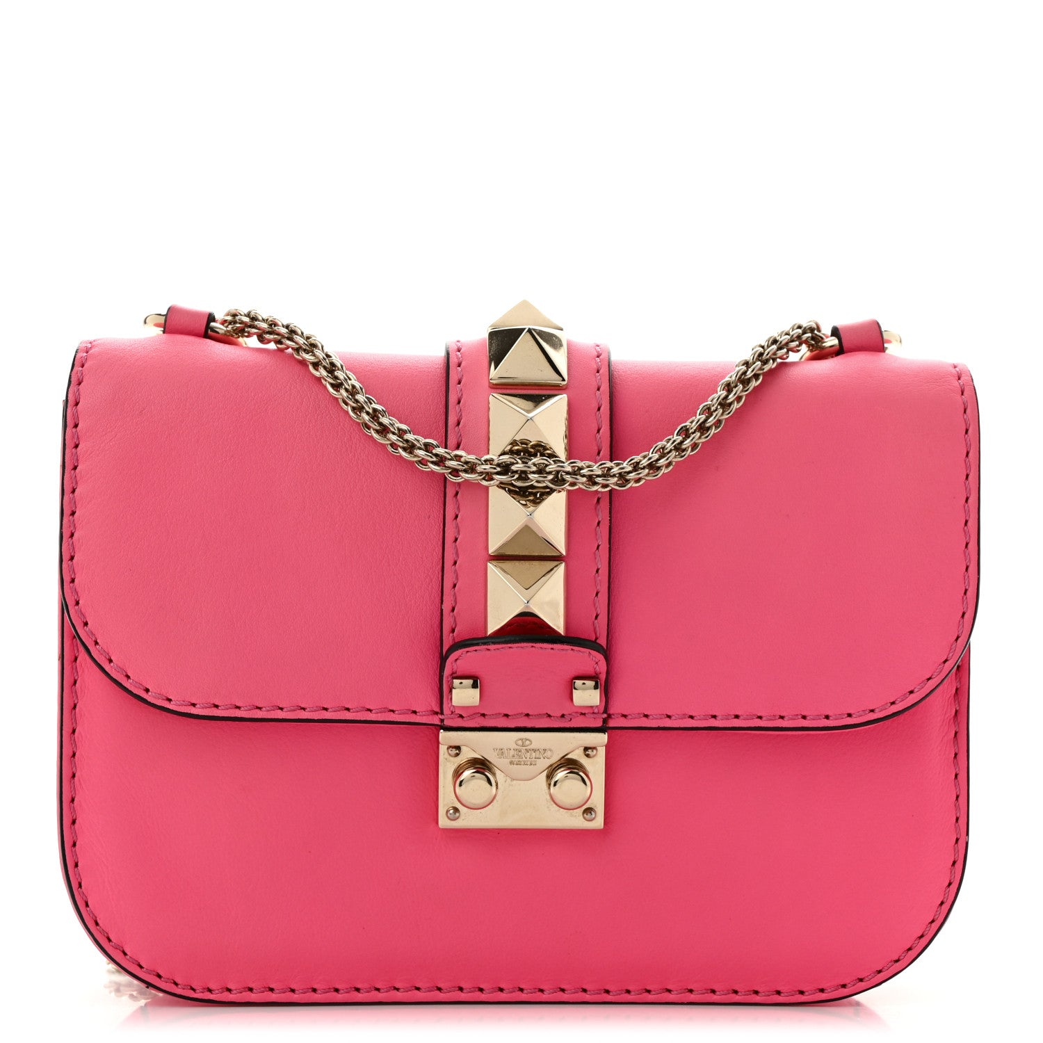 Valentino Garavani Vitello Small Glam Lock Rockstud Flap Deep Fuxia 1 of 12