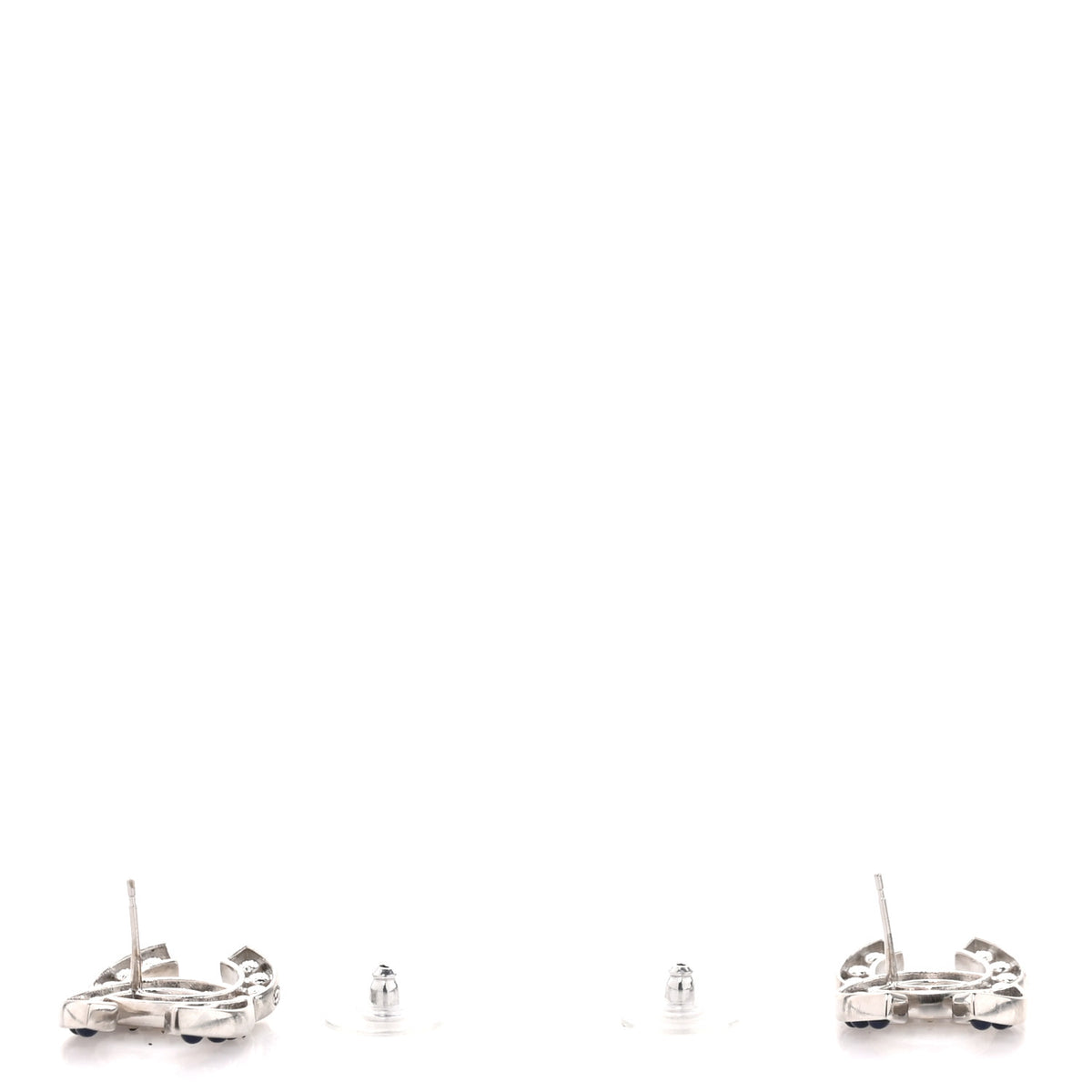 Chanel Pearl Beaded CC Earrings Silver White Blue 3 of 5