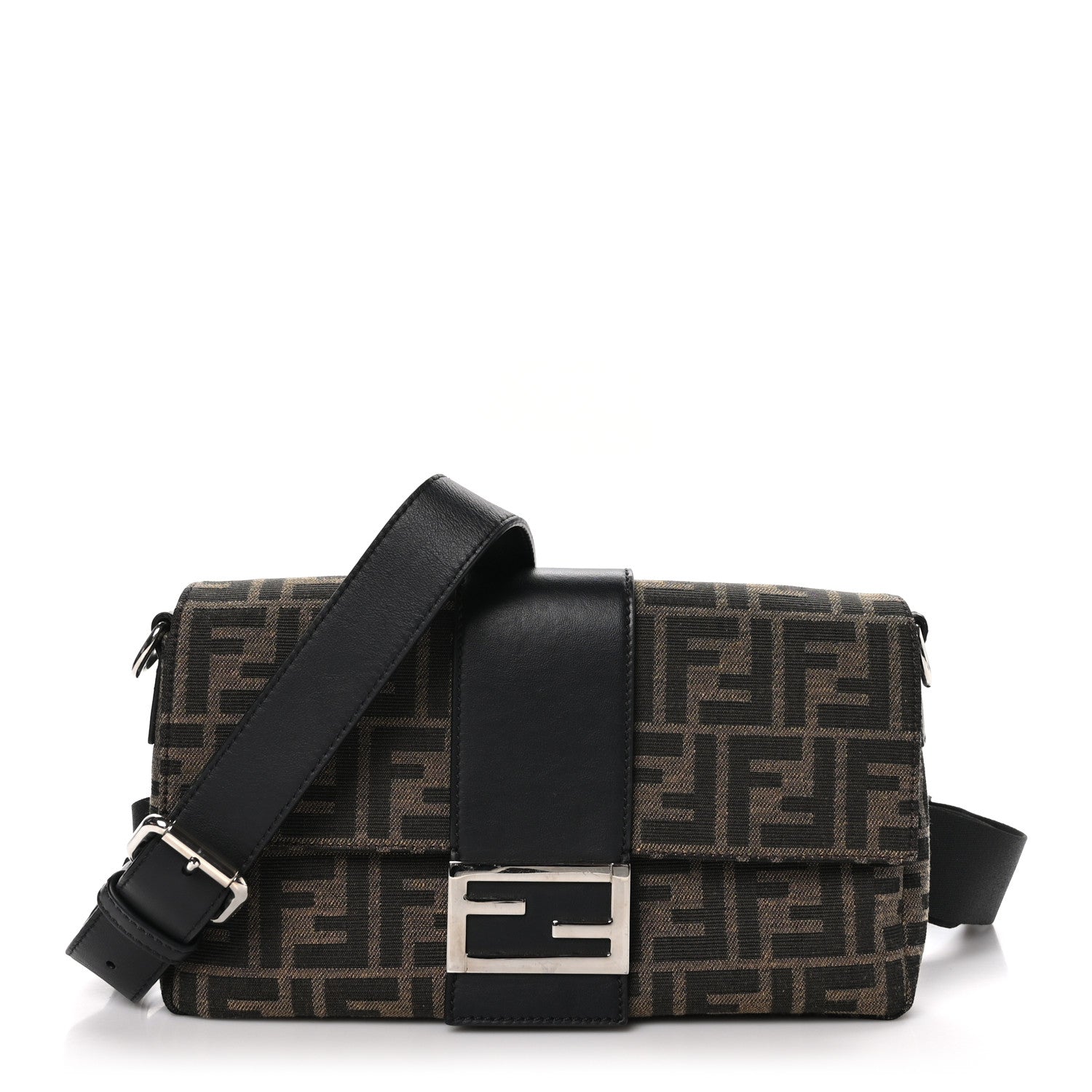 Fendi Fabric Jacquard FF 1974 Belt Baguette Bag Tobacco Moro Black 1 of 10