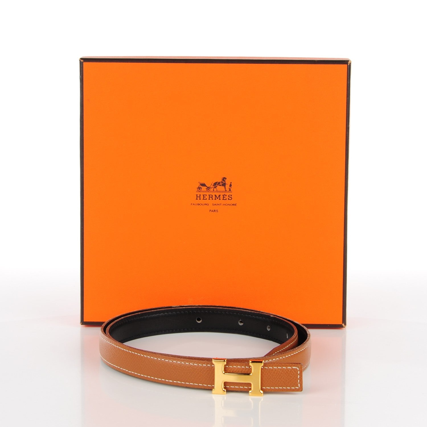 Hermes Box Courchevel 18mm H Belt 75 Black Gold 2 of 10