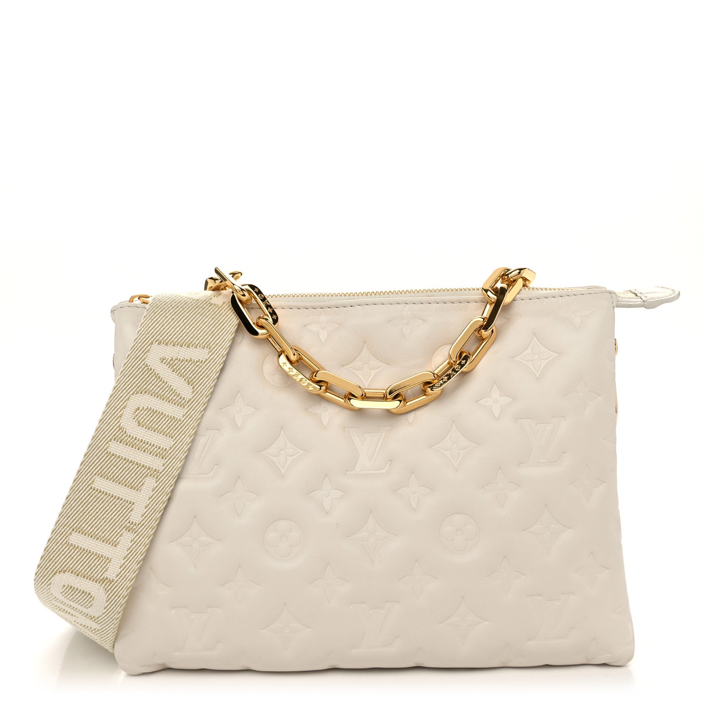Lambskin Embossed Monogram Coussin PM Beige Cream