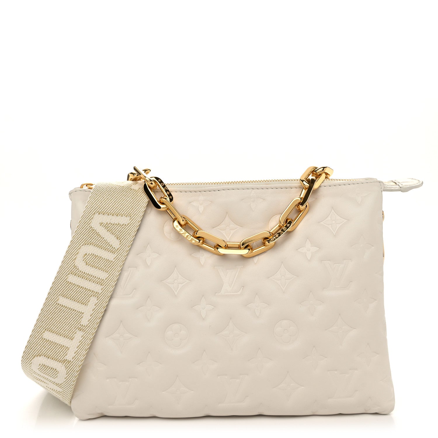 Louis Vuitton Lambskin Embossed Monogram Coussin PM Beige Cream 1 of 9