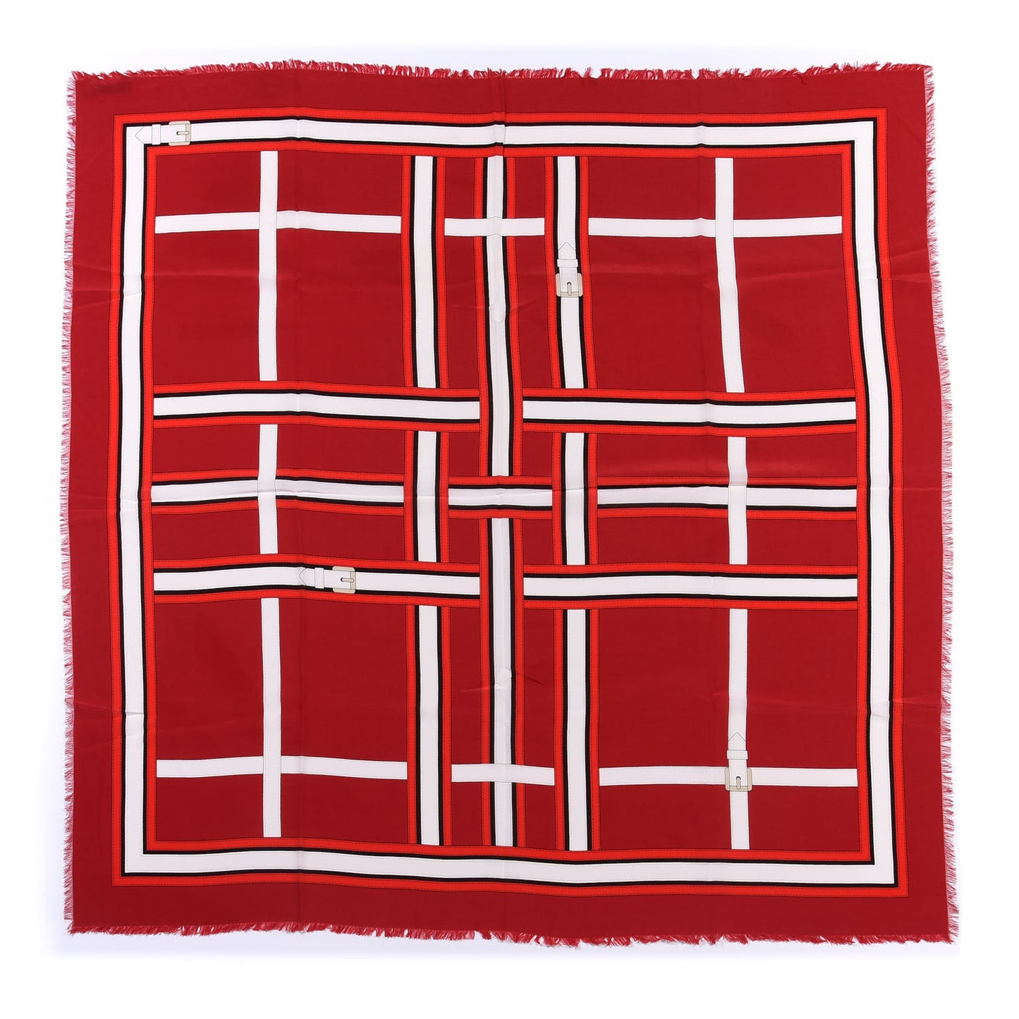 Silk Buckle Print Square Scarf Red