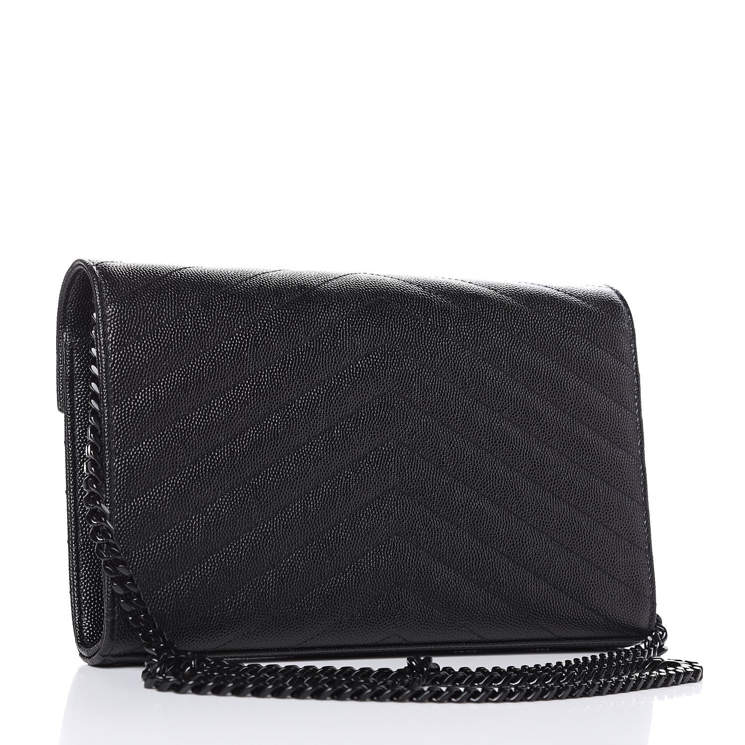 Saint Laurent Grain De Poudre Matelasse Chevron Monogram Chain Wallet Black 3 of 10