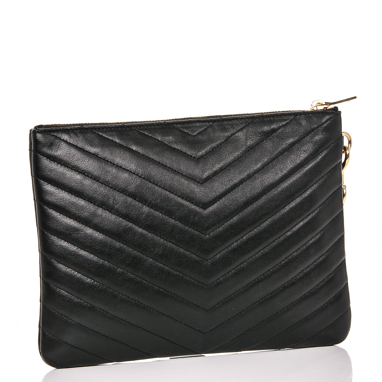 Saint Laurent Calfskin Matelasse Chevron Monogram A5 Wristlet Black 3 of 7