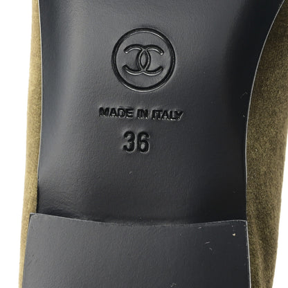 Chanel Velvet Cap Toe CC Ballerina Flats 36 Khaki Black 7 of 9