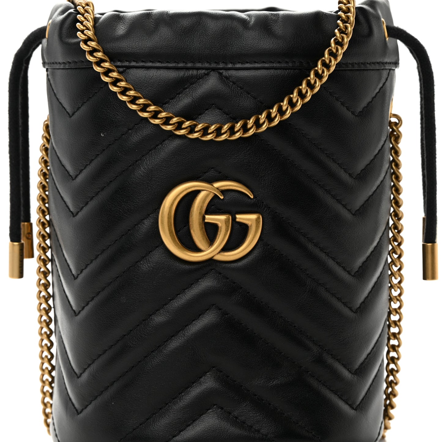 Calfskin Matelasse Mini GG Marmont 2.0 Bucket Bag Black
