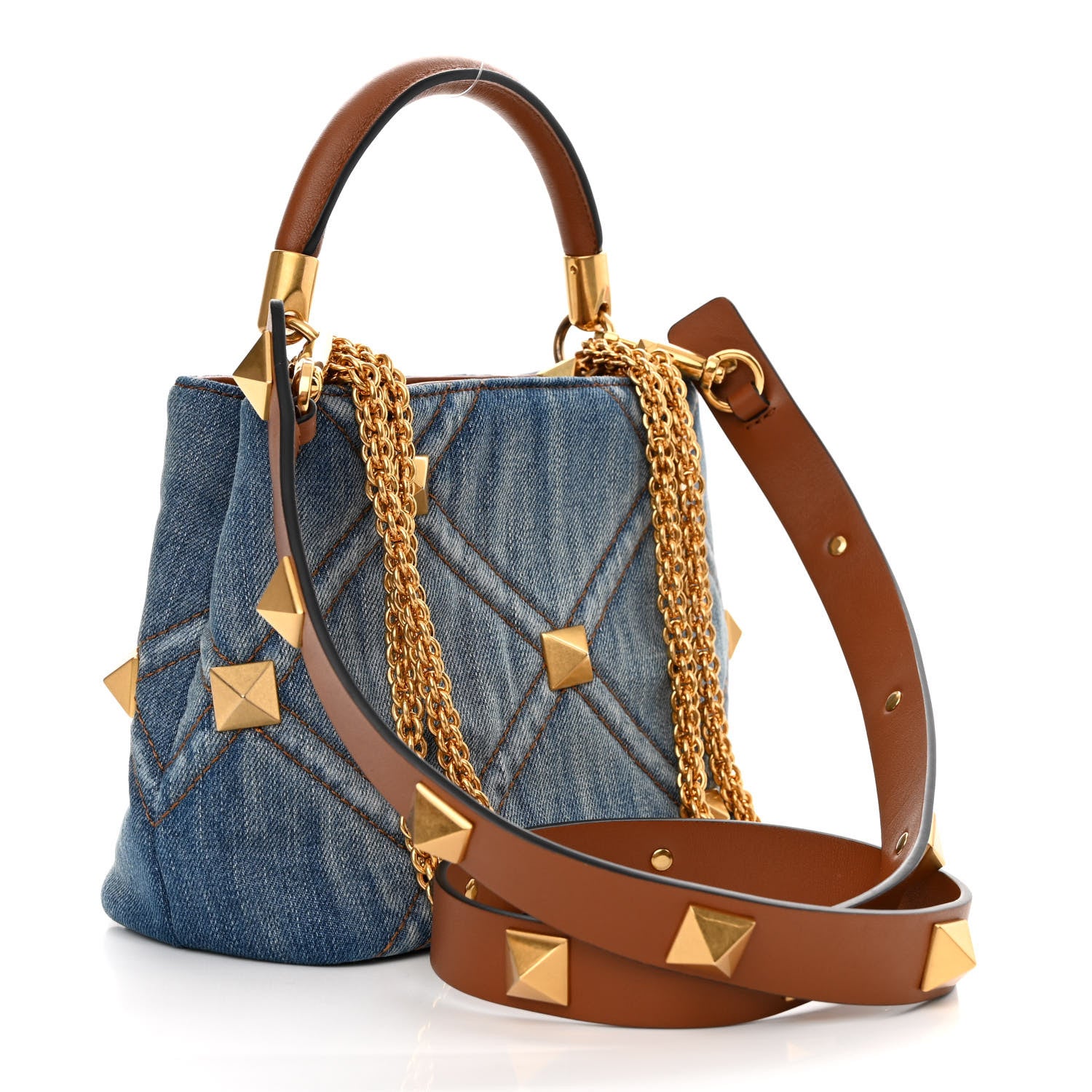 Valentino Garavani Denim Small Roman Stud The Handle Bag Light Denim Selleria 3 of 10