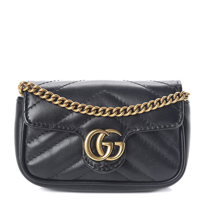 Gucci Calfskin Matelasse GG Marmont 2.0 Coin Purse On A Chain Black 1 of 8