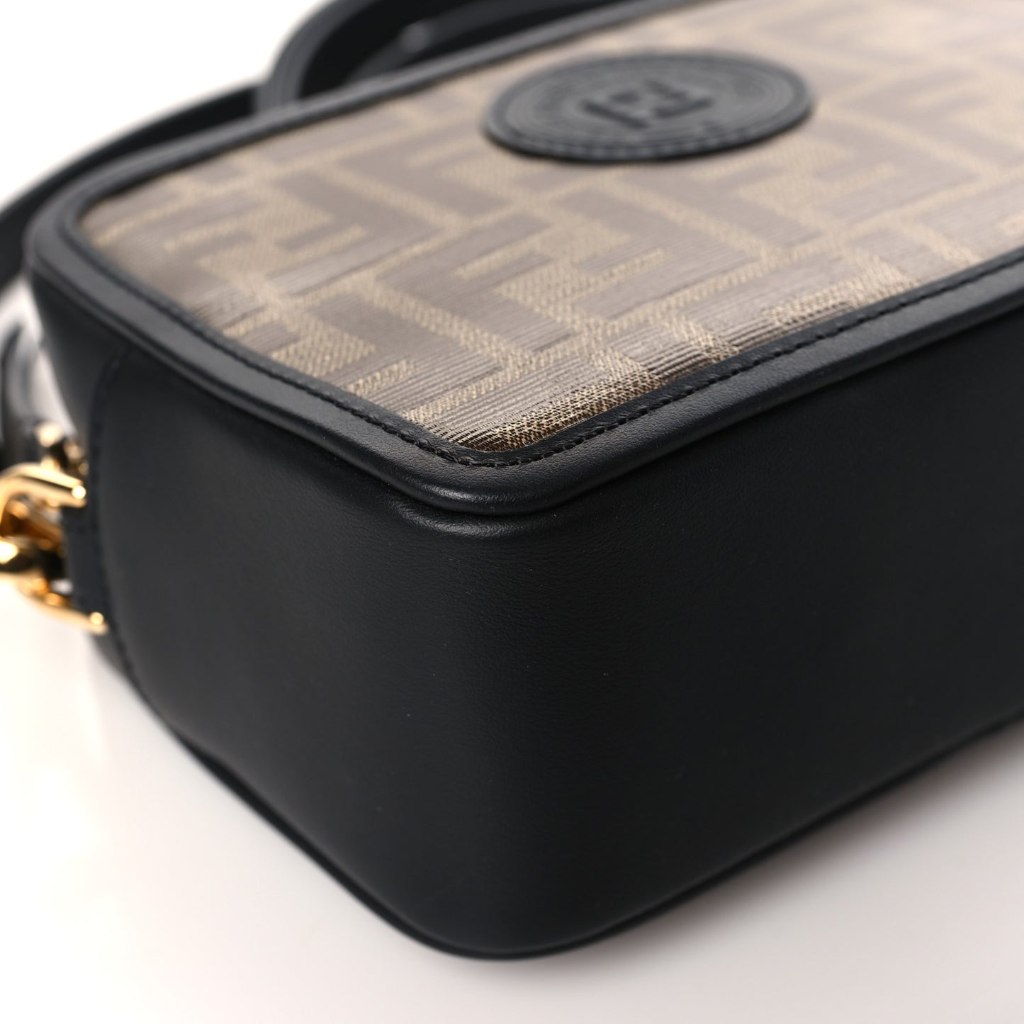 Glazed Fabric Vitello Century FF 1974 Stamp Patch Mini Camera Case Mogano Panna Black