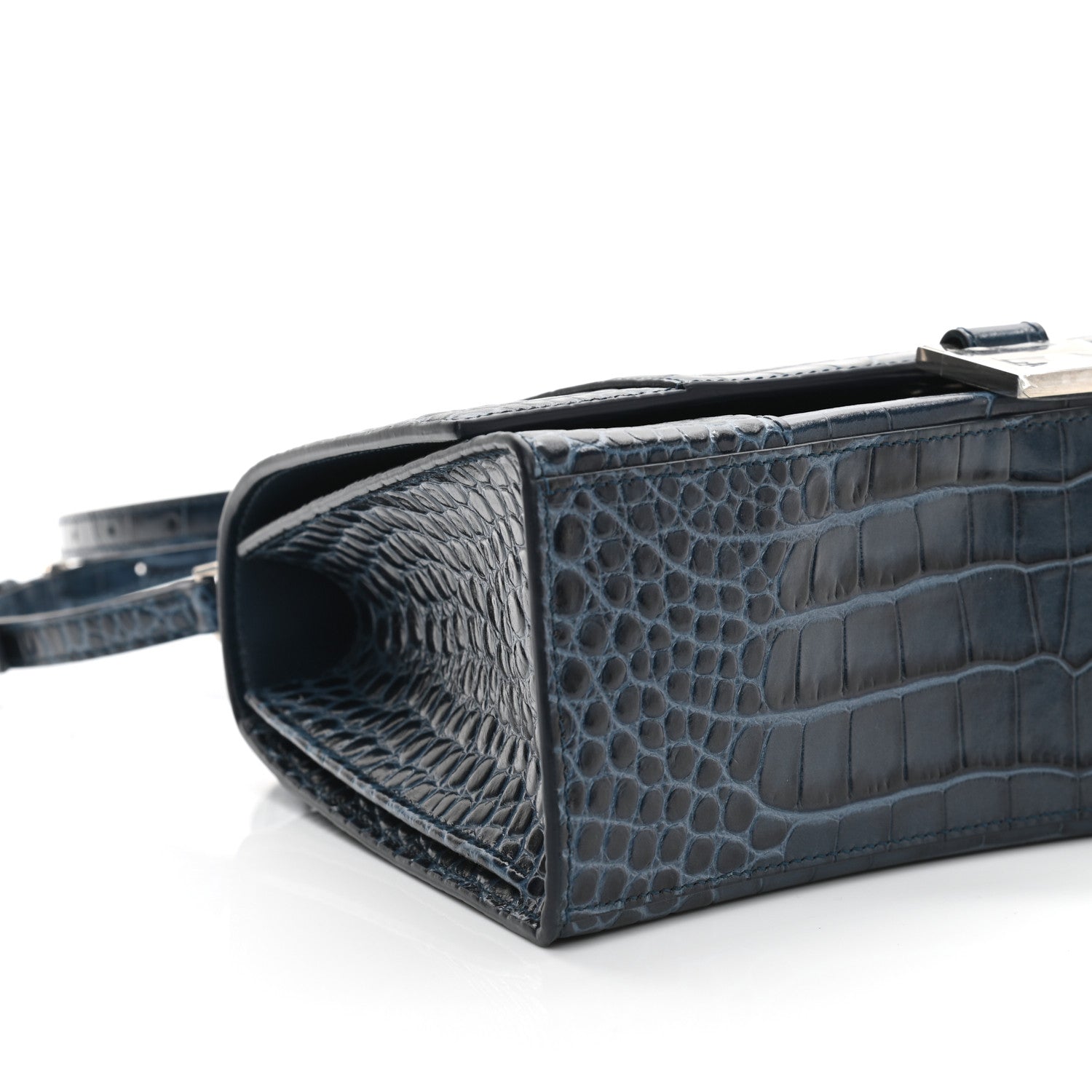 Balenciaga Shiny Calfskin Crocodile Embossed Medium Hourglass Top Handle Bag Denim Blue 9 of 13