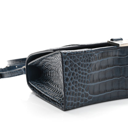 Balenciaga Shiny Calfskin Crocodile Embossed Medium Hourglass Top Handle Bag Denim Blue 9 of 13