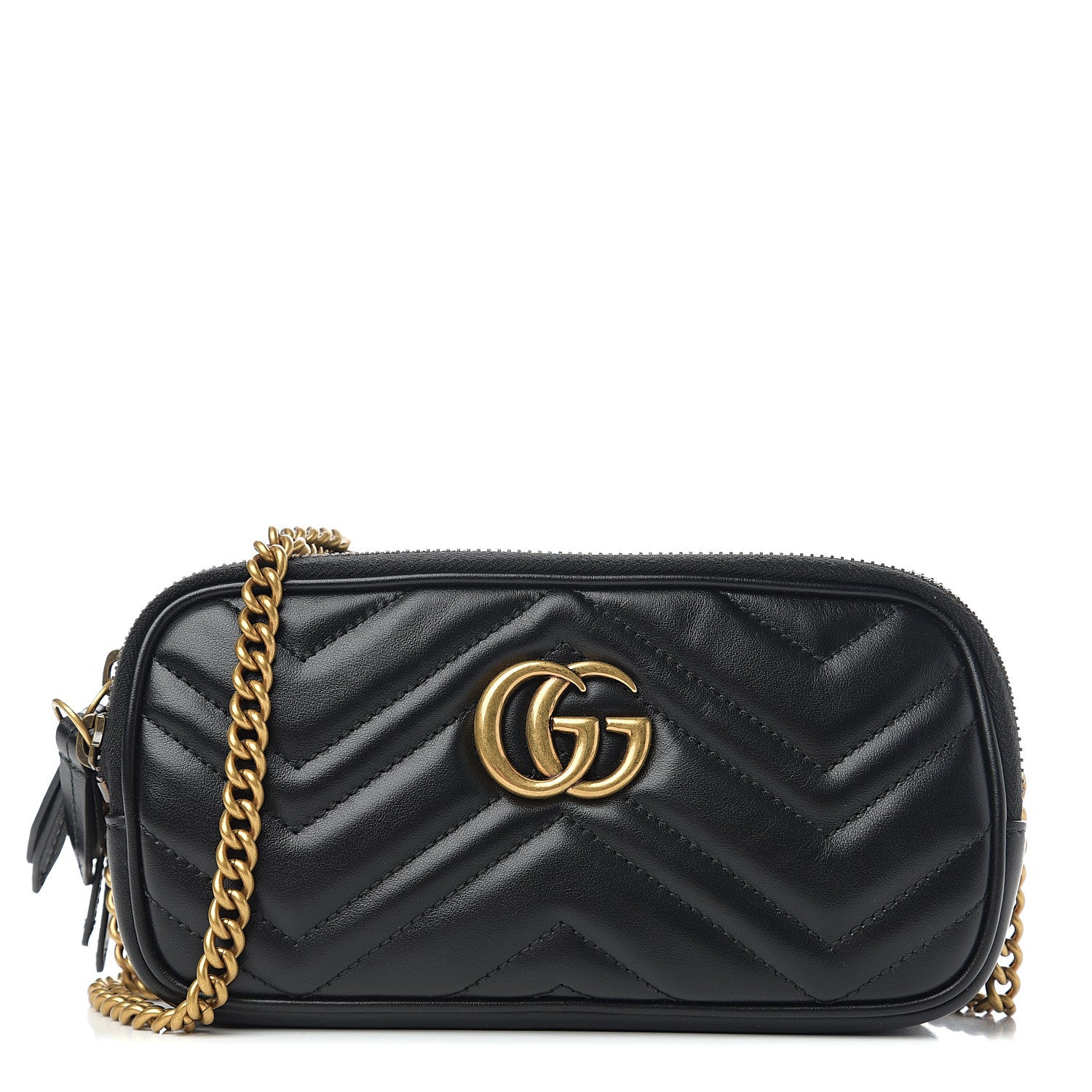 Gucci Calfskin Matelasse Mini GG Marmont Chain Crossbody Bag Black 1 of 8
