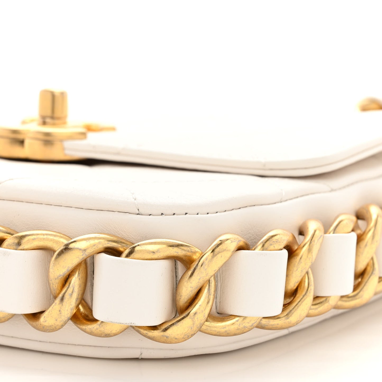 Calfskin Quilted Small Framing Chain Flap Bag White