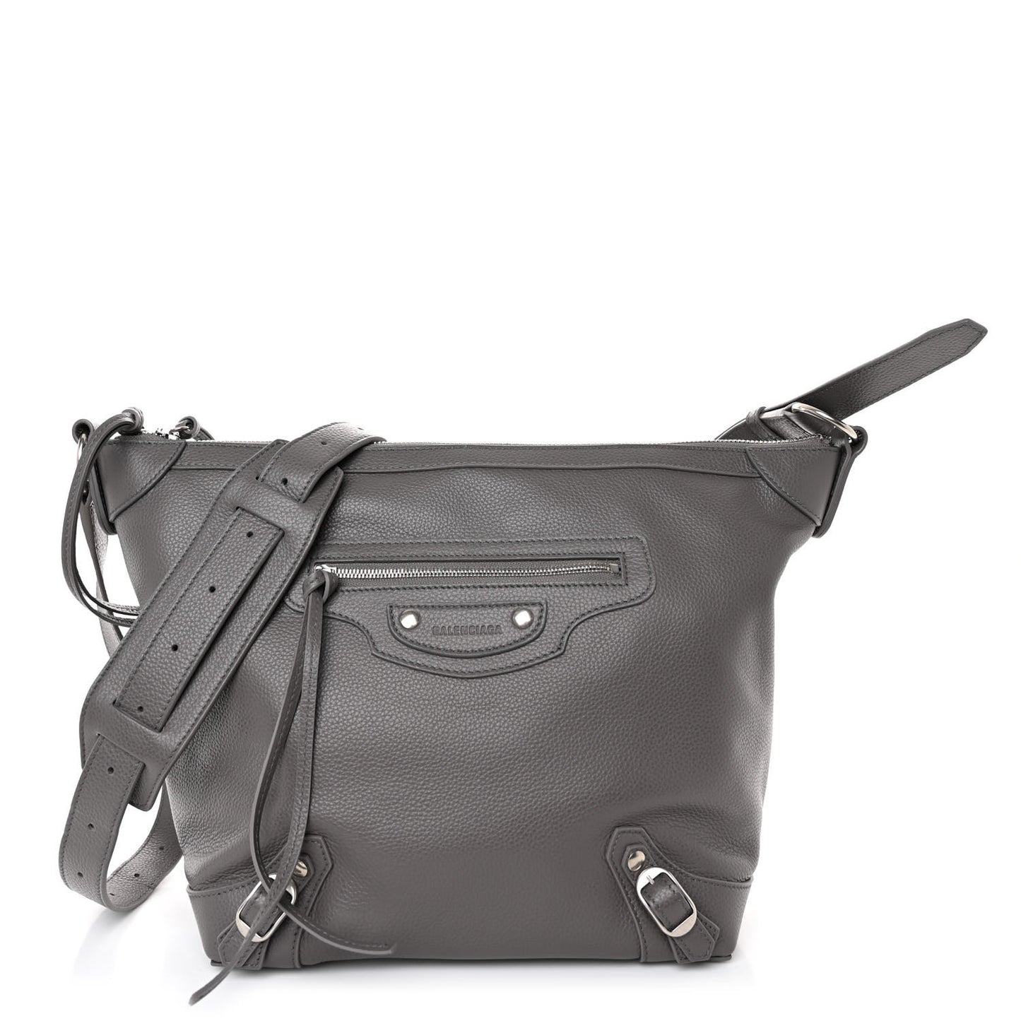 Grained Calfskin Silver Hardware Small Neo Classic Hobo Dark Grey