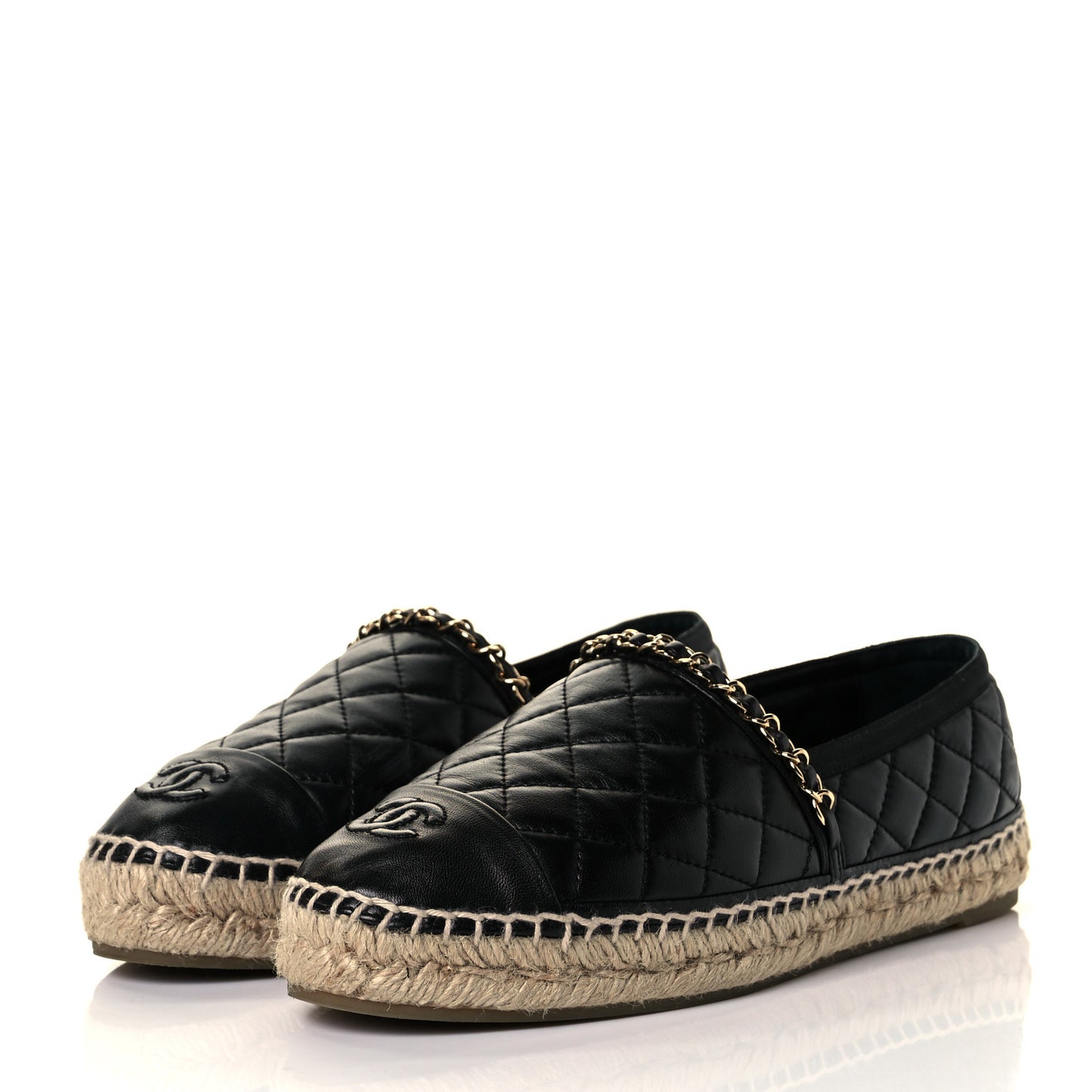 Lambskin Quilted CC Chain Espadrilles 39 Black
