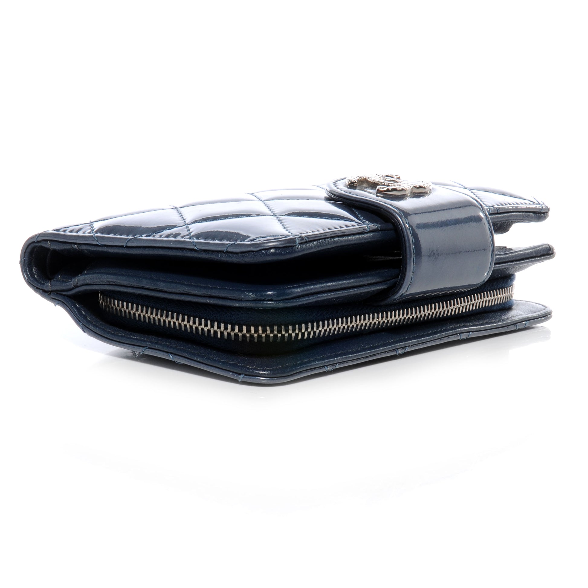 Chanel Patent Quilted Compact Zip Wallet Blue 5 of 9