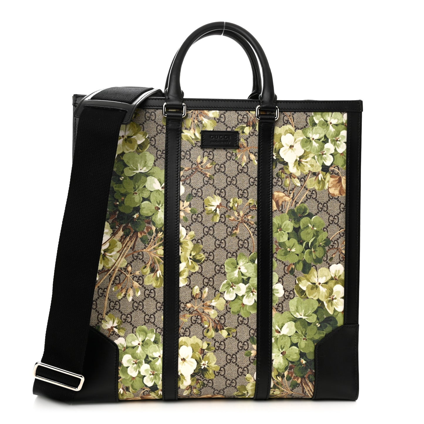 GG Supreme Monogram Blooms Vertical Tote Beige New Military Black
