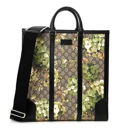 Gucci GG Supreme Monogram Blooms Vertical Tote Beige New Military Black 1 of 12
