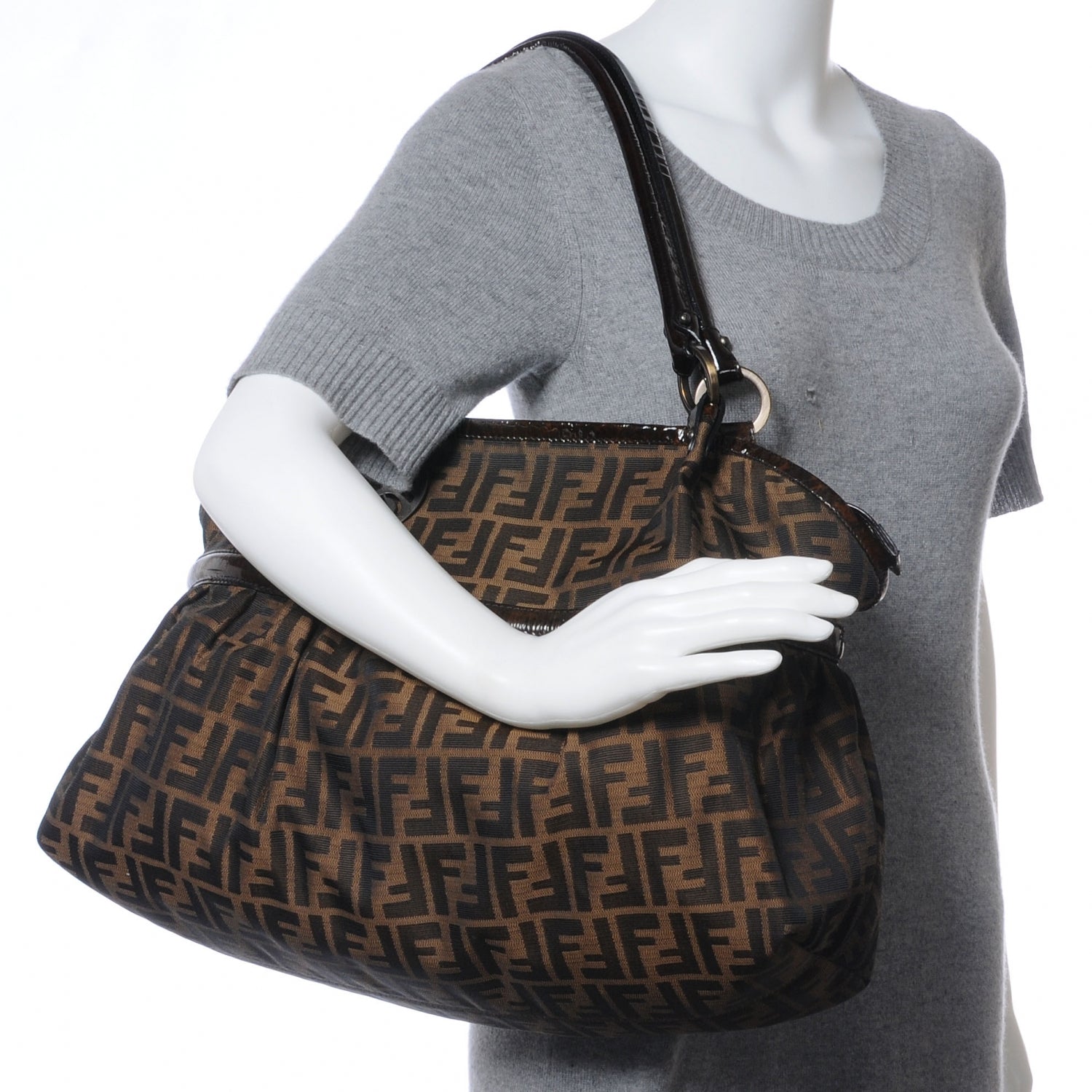 Fendi Zucca Patent Large Chef Shopper Tote Tobacco 2 of 9