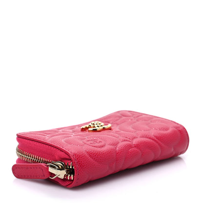 Chanel Caviar Camellia Embossed Zip Coin Purse Dark Pink 4 of 8