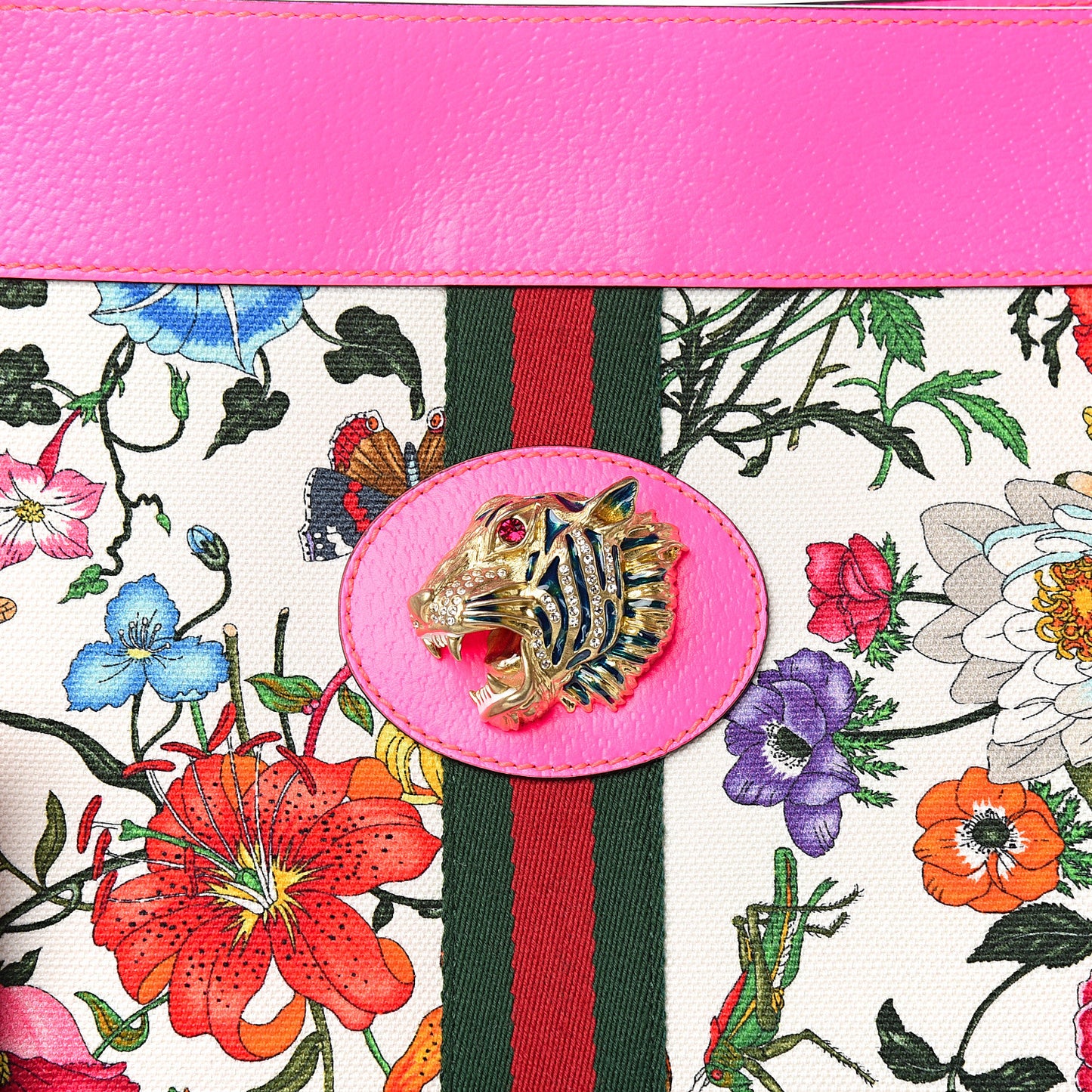 Canvas Flora Large Rajah Chain Tote White Multicolor Fuxia Fluo