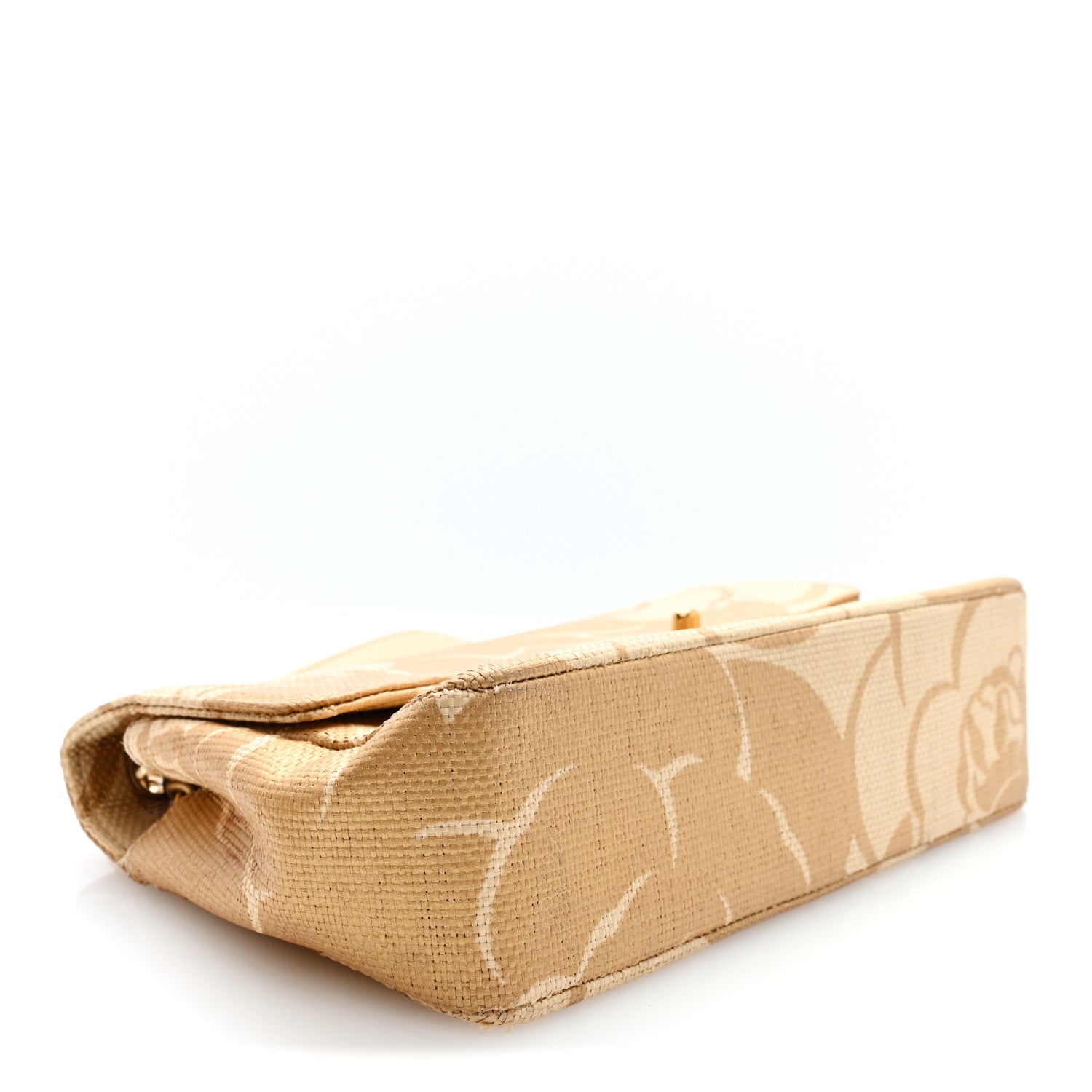 Chanel Woven Straw Camellia Print Medium Single Flap Gold 4 of 10