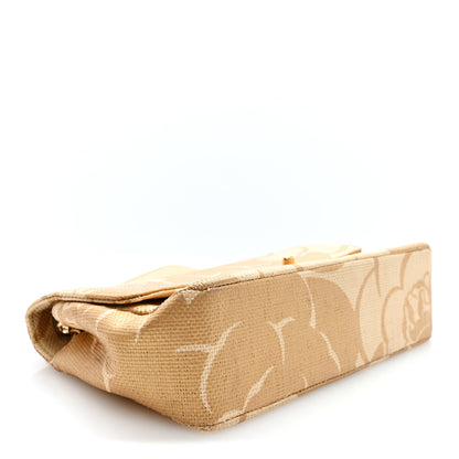 Chanel Woven Straw Camellia Print Medium Single Flap Gold 4 of 10