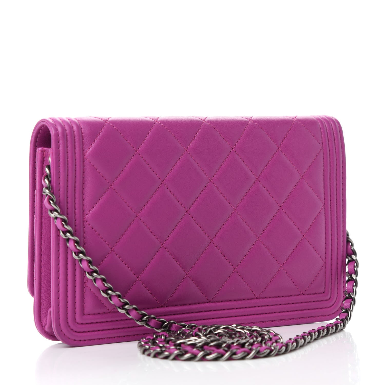 Chanel Lambskin Quilted Boy Wallet On Chain WOC Dark Pink 3 of 12