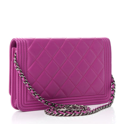 Chanel Lambskin Quilted Boy Wallet On Chain WOC Dark Pink 3 of 12