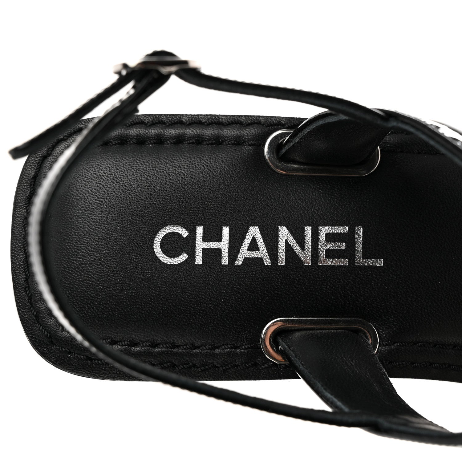 Chanel Lambskin Patent Chain CC Logo Thong Sandals 40 Black 7 of 8