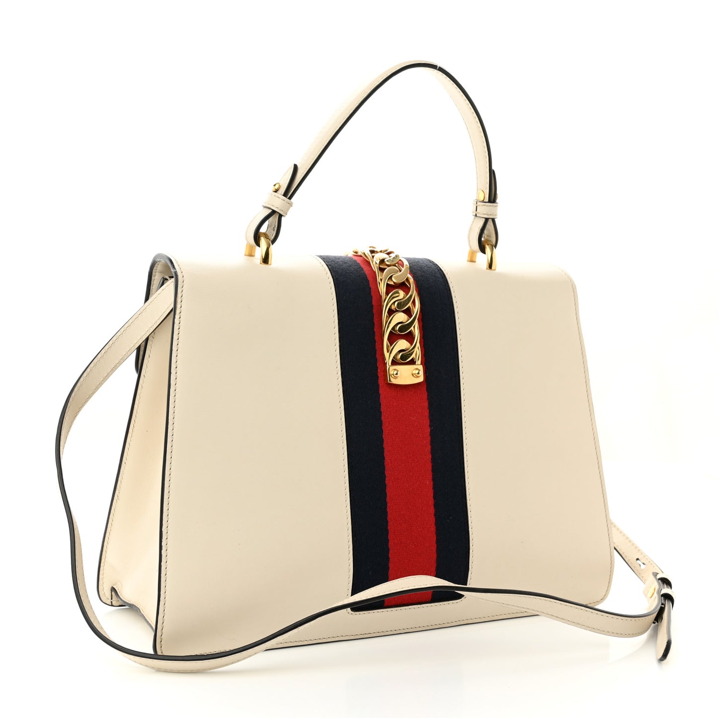 Calfskin Web Medium Sylvie Top Handle Bag White
