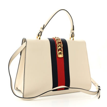 Gucci Calfskin Web Medium Sylvie Top Handle Bag White 3 of 14