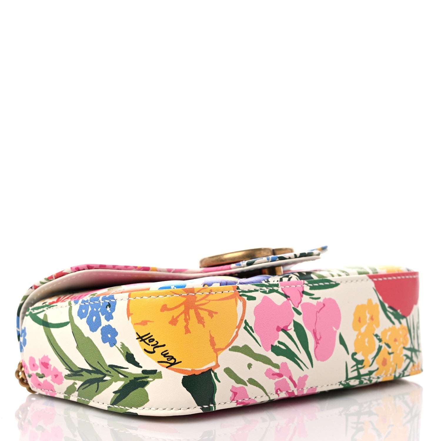 Gucci X KEN SCOTT Calfskin Matelasse Floral Print Super Mini GG Marmont Shoulder Bag Ivory Pink 4 of 9