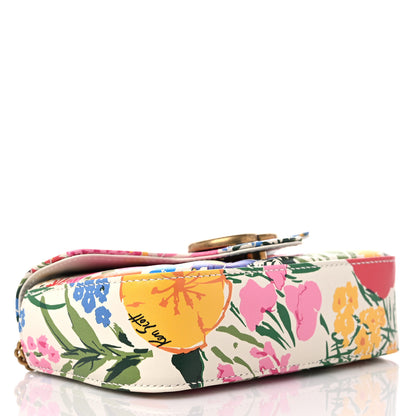 Gucci X KEN SCOTT Calfskin Matelasse Floral Print Super Mini GG Marmont Shoulder Bag Ivory Pink 4 of 9