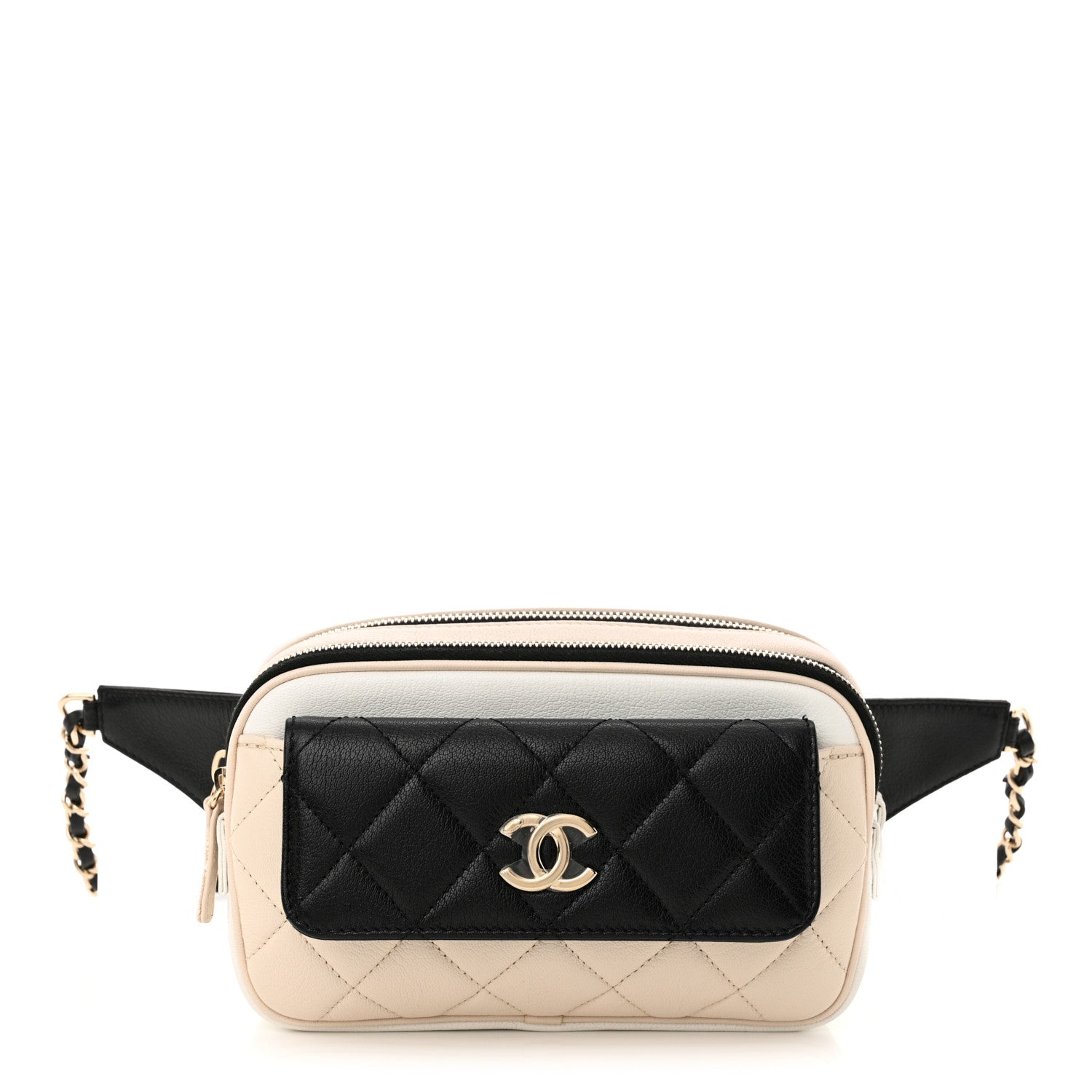 Chanel Goatskin Quilted Waist Bag Beige White Black 1 of 13