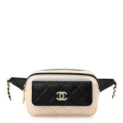 Chanel Goatskin Quilted Waist Bag Beige White Black 1 of 13